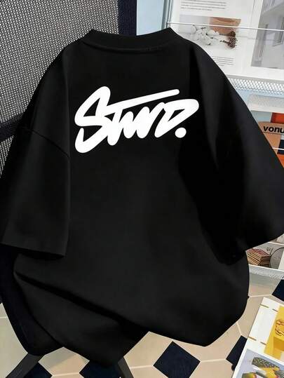STWD. Camiseta Oversize para Mujeres con Letras y STWD. Impresión de Logo - Camiseta Casual de Cuello Redondo de Manga Corta, Ajuste para Todas las Estaciones, Versátil para Atuendos Casuales y Conjuntos, Camisetas para Damas, y Atuendo, Estilo Streetwear, Material Cómodo