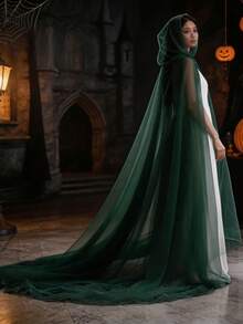 Áo choàng trùm đầu Halloween, áo choàng dài bằng lưới ấn tượng, phong cách Gothic tối màu. - trắng - Xem 15