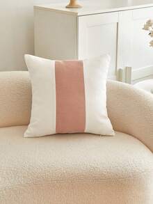 1pc Pink Chenille Striped Patchwork Throw Pillow Cover, Suitable For Indoor Decor, All Season Pillow Sham, Pillow Insert Not Included - Pink - View 7