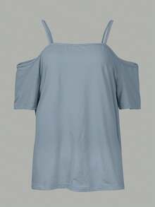 1pc Colorblock Leopard Print Patchwork Knit Fabric Sleeveless T-Shirt, Suitable For Vacation & Beach In Summer Casual - Gray-blue - View 3