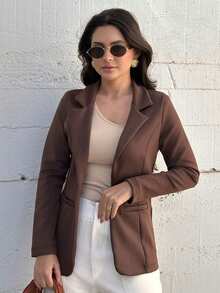 Women's Blazer, Maxi Coat, Long, Tailored, Elegant, Chocolate Brown Overcoat - Rust Brown - View 7