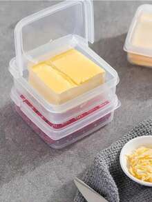 1/2 piezas Recipiente para queso en rodajas para refrigerador, caja de almacenamiento de rodajas de queso y mantequilla de plástico transparente con tapa abatible para alimentos y verduras en el refrigerador - Transparente - Ver 6