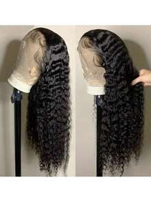 42 Inch Deep Wave Lace Front Wigs Human Hair 250 Density 13x6 HD Transparent Lace Frontal Curly Wigs For Women Wet And Wavy Glueless Wigs Pre Plucked With Baby Hair Natural Black - Natural Black - 查看 2