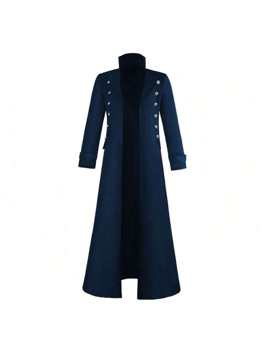 Abrigo gótico medieval renacentista vintage de doble botonadura, talla grande, disfraz de cosplay para teatro. - Abrigo cruzado azul de estilo retro - Ver 1
