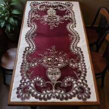 Toalha de Mesa Bordada 3D com Cesta Floral Bordô, Passadeira de Mesa para Reuniões Domésticas, Mesa de Jantar, Mesa de Centro, Gabinete de TV, Sapateira, Cômoda, Disponível em Vários Tamanhos - Vinho - Visão 10