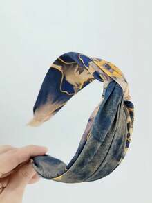 1件女款復古綁帶染布髮箍，寬邊設計，簡約優雅髮飾。此印花髮箍採用綁帶式復古油畫風，高頂十字寬版設計，高端女士優雅髮箍 - 彩色 - 查看 7