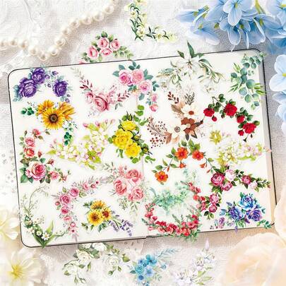 50PCS Transparent Floral Border Art Decals Graffiti Stickers Decorated Suitcase Cycling Gear Water Bottle DIY Skateboard Luggage Helmet Self Adhesive Scrapbook Supplies Scrapbooking