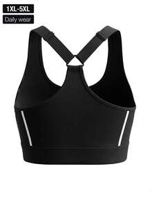 Sujetador deportivo de alto impacto para mujer de talla grande, diseño de espalda cruzada, adecuado para yoga, entrenamiento, correr y uso diario - Negro - Ver 9