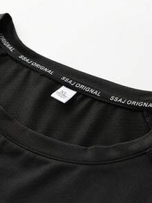 Plus Size Men's Summer Casual Fashionable Side Stripe Solid Color Versatile Soft Breathable Outdoor Leisure Round Neck Short Sleeve T-Shirt - Black - View 3