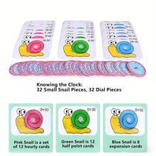 hoojojo 1套时间学习时钟闪卡，蜗牛配对卡，时间教学辅助工具，课堂互动学习材料，教育文具，教师用品，返校季 - 彩色 - 查看 8