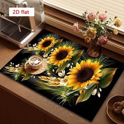 1 tấm lót thấm hút họa tiết hoa hướng dương và đồng quê, thích hợp để lau khô bát đĩa, máy pha cà phê, bàn ăn, quán cà phê, tấm lót thoát nước đa năng, quà tặng gia đình, trang trí bàn làm việc.