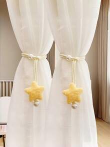 2条珍珠色绒面3D星形窗帘绑带，简约仿珍珠窗帘绑带，薄纱窗帘绳 - 彩色 - 查看 16