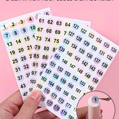 3个激光雕刻数字标签，素色激光防水圆形指甲油瓶颜色代码数字贴纸，美甲数字序列贴纸，圆形激光吉祥数字贴纸，指甲油颜色数字贴纸
