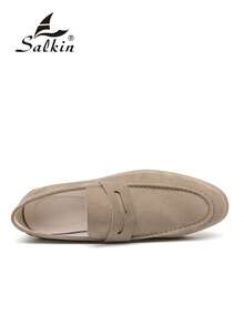 Salkin Giày lười Penny lười sang trọng cho nam, giày thường ngày bằng da lộn giả màu trơn, mềm mại, thoải mái, thoáng khí, chống trượt, đế bền, thời trang, thanh lịch, quý ông cho các dịp giao lưu, công sở, tiệc tùng, đám cưới, tốt nghiệp, xuân/hè/thu. Kích thước lớn hơn, khuyến nghị đặt hàng nhỏ hơn một cỡ - Màu be - Xem 11