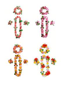 4 pièces Ensemble de colliers de fleurs hawaïens : colliers de fleurs artificielles vibrantes parfaits pour les fêtes à thème hawaïen, les fêtes de plage/piscine, les vacances tropicales et les fêtes d'anniversaire - comprend 1 collier + 1 serre-tête + 2 bracelets. - Multicolore - Voir 8
