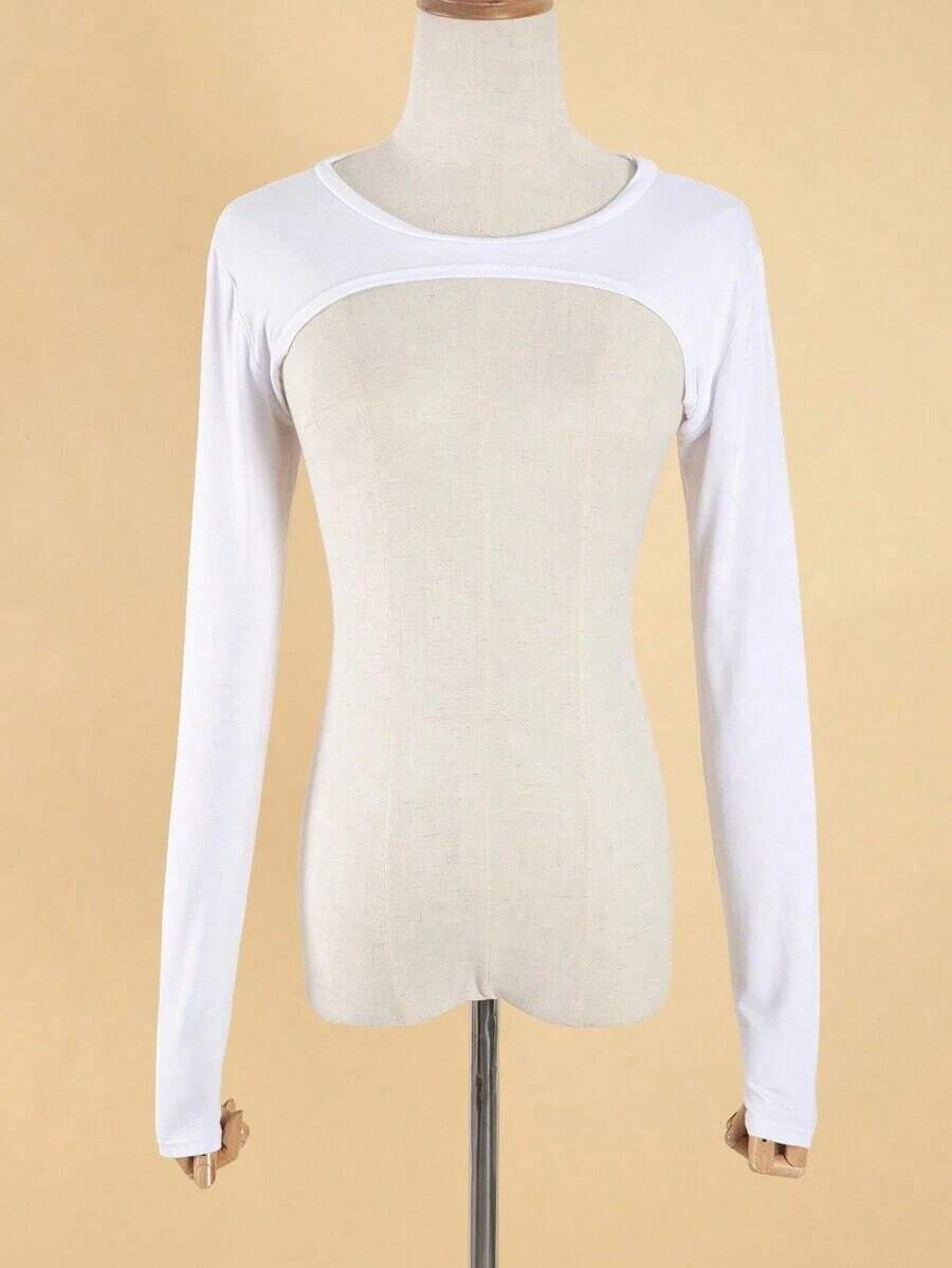 1Pc Women Modal Black Shrug Top, Long Sleeve Faux Collar Layering Accessory, Comfortable & All-Match - Khaki - View 1