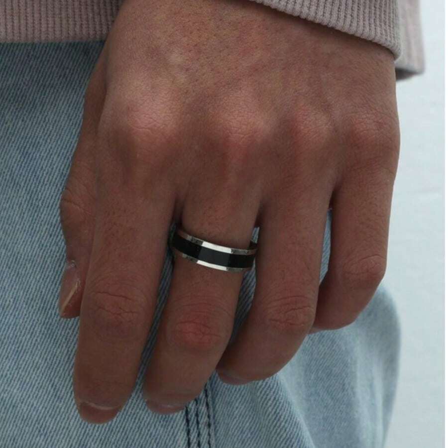 1pc Vintage Titanium Steel Ring For Men, Inner Diameter 1.8cm - Black - View 1
