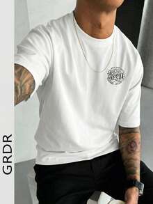 GRDR 男士美式印花圆领短袖T恤，舒适时尚 - 白色 - 查看 3