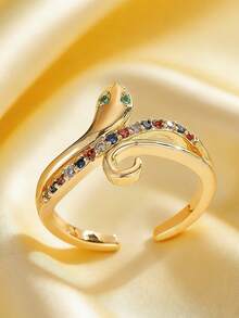 1. Nhẫn Zirconia kiểu Âu và Mỹ, mạ vàng đồng, khảm đá Zirconia nhiều màu sắc, thiết kế hình rắn. - Vàng - Xem 5