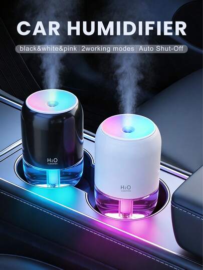 200毫升迷你加湿器，便携式USB车载加湿器，带RGB夜灯，两种工作模式，自动关机，适用于汽车、办公室和家庭。