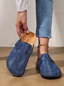 Unisex Slip-On Soft Wood Clogs, Casual Office Wear, Suitable For All Seasons, Closed-Toe Soft Wood Bottom Sandals - Blue - View 7