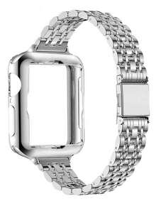 1 Set Stainless Steel Narrow Watch Band + TPU Full Coverage Protective Case Compatible With Apple Watch 38/40/41/42/44/45/46mm, Suitable For Watch Series 11/Ultra/SE/10/9/8/7/6/5/4/3/2/1 - Silver - View 2