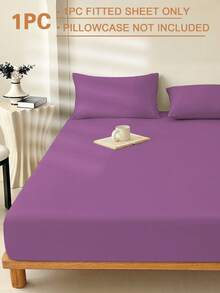 1pc Deep Purple Solid Fitted Sheet, Mattress Protector, Suitable For All Bed Sizes - Twin, Full, Queen, Deep Pocket Up To 30cm, Soft Breathable, Wrinkle-Resistant, Promotes Sleep, Machine Washable - Purple - View 5