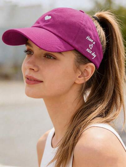 1 pieza Sombrero de sol para mujer con bordado de corazón, estilo gorra de béisbol, protección UV, adecuado para coleta, casual, ciclismo, béisbol y otras actividades al aire libre