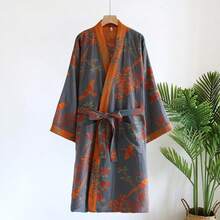1pc Unisex 100% Cotton Kimono Collar Bathrobe, Loungewear, Sleepwear, Suitable For Home, Pool, Beach, All Seasons - Multicolor - View 3