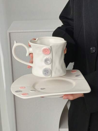 Cabin Kangaroo Bộ tách và đĩa sứ độc đáo với họa tiết nút 3D và xếp ly, cốc cà phê màu trắng mờ trang nhã, tách trà thiết kế nghệ thuật dùng để trang trí nhà cửa và làm quà tặng.