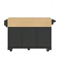 Kitchen Island, Cabinet, Sideboard 120 X 40 (80) X 95 Cm, Extendable Kitchen Trolley With Wheels, Extendable On Both Sides, With Towel Rack And Spice Rack, Two Doors, Three Drawers, Black And White. - Black - View 7