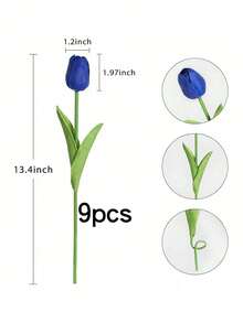 5支仿真郁金香，质感逼真，适用于婚礼、房间、家居、酒店、派对、活动、情人节、新年、情人节礼物等场合。 - 寶藍色 - 查看 12