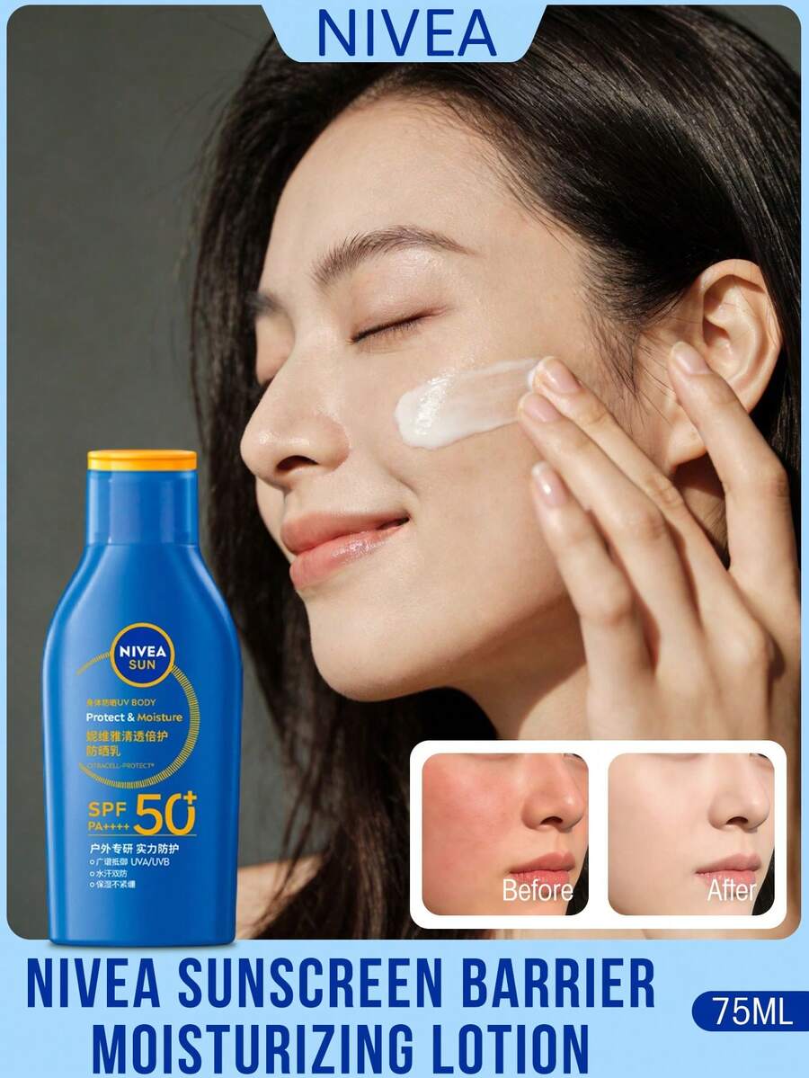 Kem chống nắng dưỡng ẩm Nivea, Chăm sóc chống nắng chuyên nghiệp, Lớp nền lì, SPF50+ PA+++, Kết cấu nhẹ, thoáng khí, Lâu trôi 8 tiếng, Không nhờn rít, Bảo vệ 3D tiên tiến, Chống lão hóa do ánh nắng, Kiểm soát dầu, Phù hợp cho da nhạy cảm, Kết cấu kiềm dầu | Chứa chiết xuất thực vật chống lão hóa - Sữa chống nắng trong suốt và bảo vệ da 75ml - Xem 1