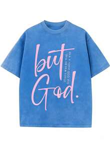 GLEC There Is No Other Way, But God Has Created A Path, Classic Retro Fashion Casual Novel Four Seasons Simple And Versatile. God Will Bless You With Smooth Sailing. But GOD Oversized Letter Pattern Printed 230g Washed Cotton T-Shirt, Men's Four Season High-Quality Printed Washed Cotton Retro Fashion Brand Loose Casual Coffee Color T-Shirt, Single Piece, Suitable For Outdoor Wear In All Seasons, With A Certain Thickness, Daily Wear And Friend Gifts, Back To School Gifts, Children's Gifts. - Màu xanh lam - Xem 8