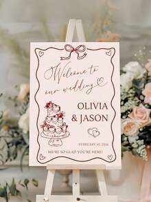 Custom Welcome Sign With Red Cake And Heart Design, PVC Floor Mount Romance Theme For Weddings Receptions And Various Celebrations Event Signage - Multicolor - View 7