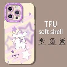 Cachorro blanco, estrellas moradas, fondo amarillo.funda de teléfono Fundas compatibles con ,Apple,VIVO,OPPO,,, y Honor.Fabricadas en silicona TPU,ofrecen protección contra golpes y caídas. - Blanco - Ver 1