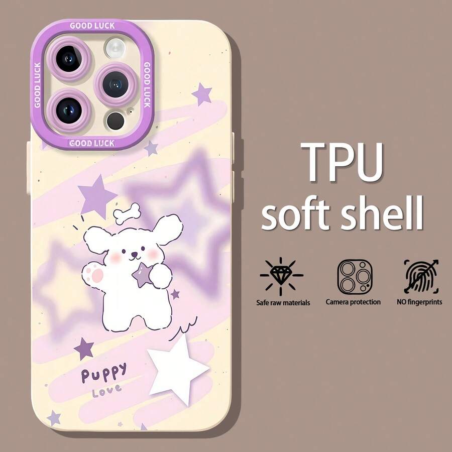 Cachorro blanco, estrellas moradas, fondo amarillo.funda de teléfono Fundas compatibles con ,Apple,VIVO,OPPO,,, y Honor.Fabricadas en silicona TPU,ofrecen protección contra golpes y caídas. - Blanco - Ver 1
