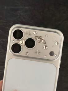 Luxury Bling White Soft Glass Gliter Heart Rhinestone Planet 3D Star Transparent Matte Camera Lens Protector Compatible With Iphone 17 Pro Max 17 Pro Rear Full Coverage Lens Protector Cap Mother's Day Gift - White - View 2
