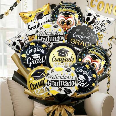 5件套毕业气球套装 - 18英寸毕业铝箔气球，款式多样，适用于2026年毕业派对装饰、毕业主题、毕业典礼派对装饰、教室氛围装饰、毕业庆祝派对用品、室内外装饰