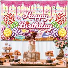 生日快乐装饰横幅，糖果棒棒糖主题生日派对装饰，粉色甜美生日快乐背景幕布，室内/室外拍照道具 - 28 - 查看 2