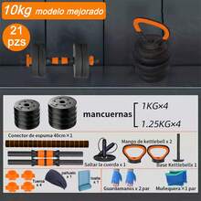 Exercise Kit Dumbbells Weights Straight Bar, 10 Kg, Adjustable - Orange - View 2