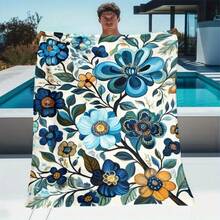 1pc Blue Flowers Blanket- Lightweight Flannel Throw For Sofa, , , Livingroom, Office, Chair, And Bed - Digital Printing Soft And M Flannel Blanket M Winter Mt - Mixed Colors - View 11