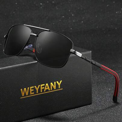 WEYFANY Fashionable Men's Sunglasses, Men's Solid Color Double-Bridge Square Metal Polarized Sunglasses, TAC Material Lightweight Durable Comfortable Fit, Elegant Retro Minimalist Versatile Frame, Suitable For Driving, Outdoor, Travel, Party, Photography, Leisure, Beach, Music Festival, Hiking, Vacation, Golf, Hiking, Fishing, Sports, Street Style, Unisex Daily And Special Occasion Elegant Accessory