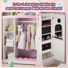 Girls' Princess Dress-Up Wardrobe With Jewelry Cabinet, Mirror, And Shelves; Children's Costume Storage Wardrobe; Clothing Storage Cabinet For Children's Bedrooms - White - View 4