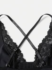 女士蕾丝拼接性感交叉露背无钢圈前扣文胸 - 黑色 - 查看 5