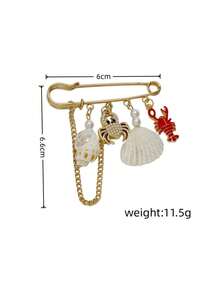 1 chiếc mặt dây chuyền hình tôm hùm và cua bằng kim loại kiểu dáng nghỉ mát biển, đính ngọc trai giả và tua rua vỏ sò, ghim cài đa năng dành cho nữ, có thể đeo trên quần áo, mũ, quần hoặc cổ áo. - Nhiều màu - Xem 2