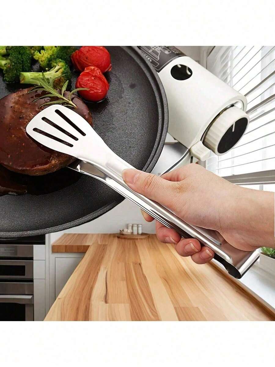 1pc/2pcs Stainless Steel Long Handle Tongs, Suitable For Frying, Cooking, Toasting, Grilling, Buffet, Pastry, Cooking Supplies, Barbecue Tools, Kitchen Utensils - Silver - View 1