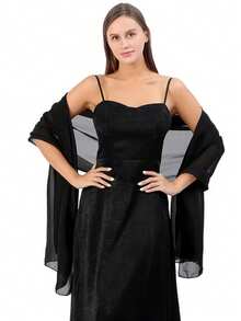 1条长款柔软雪纺围巾披肩，时尚披肩，适合晚礼服、婚礼、新娘装扮，女士黑色羊绒披肩，尺寸200*68厘米/78*27.3英寸 - 彩色 - 查看 11