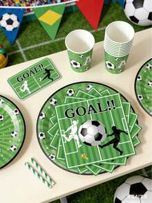 40pcs/Set Football Theme Party Tableware Set Includes Paper Plates, Paper Cups And Napkins, Suitable For Football Theme Party - Multicolor - View 2