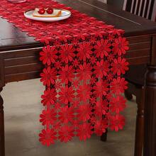 HXARTMIS 1PC Multicolor Daisy Hollow Crochet Lace Table Runner, Lightweight Floral Mesh Tablecloth, Long Dressing Table Decor Flag, Suitable For Dining Table, Wedding, Tea Party, Kitchen And Home Decor - Red - View 16